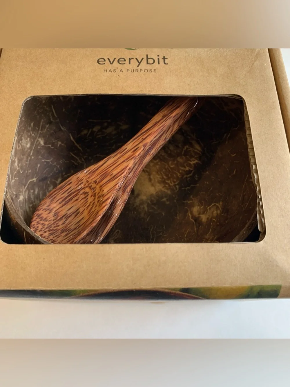 Everybit Handcrafted Coconut Bowls with Wooden Spoons - Natural Brown